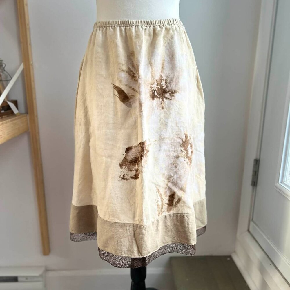 J.Jill Cream Pure Linen Botanical Print A-Line Midi Skirt w/ Sheer Hem – US SP - Picture 13 of 14